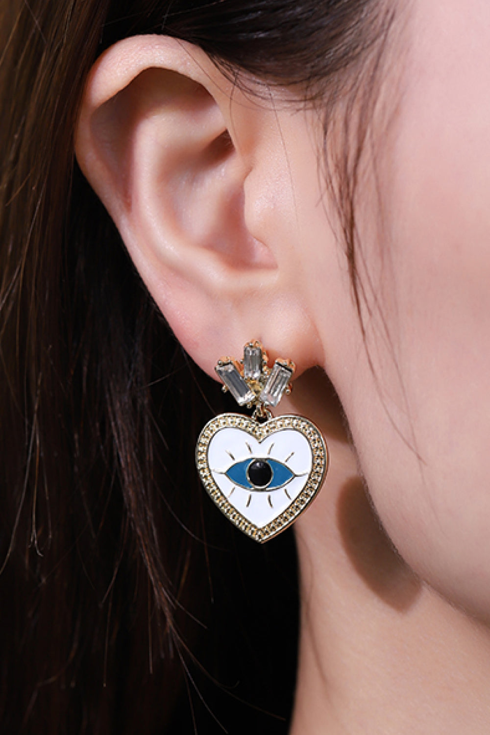 Evil Eye Heart-Shaped Drop Earrings