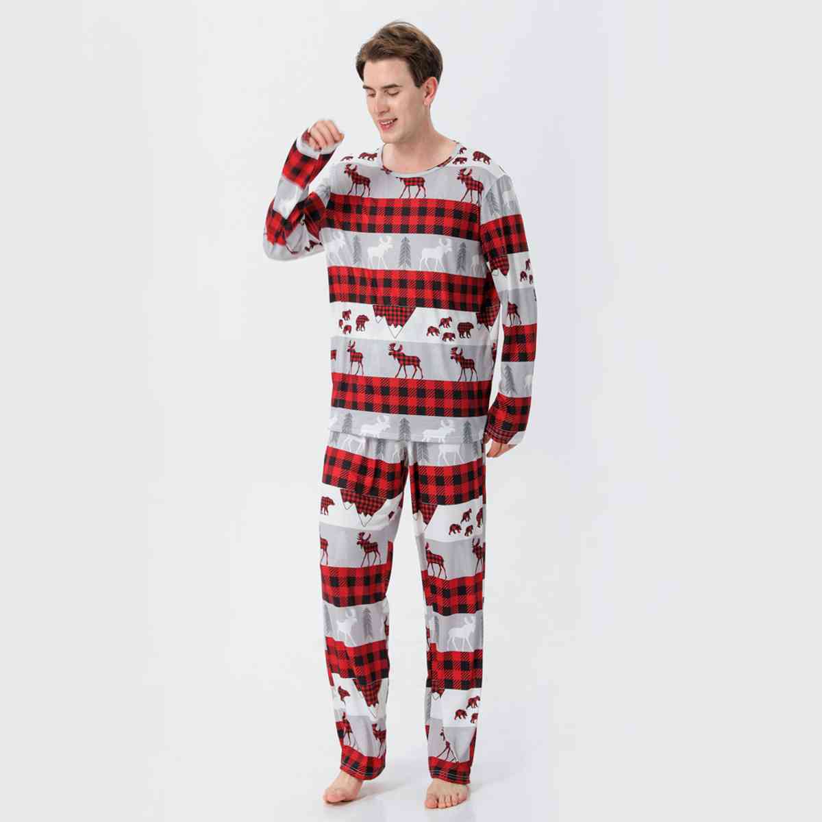 Men Reindeer & Plaid Top and Pants Set