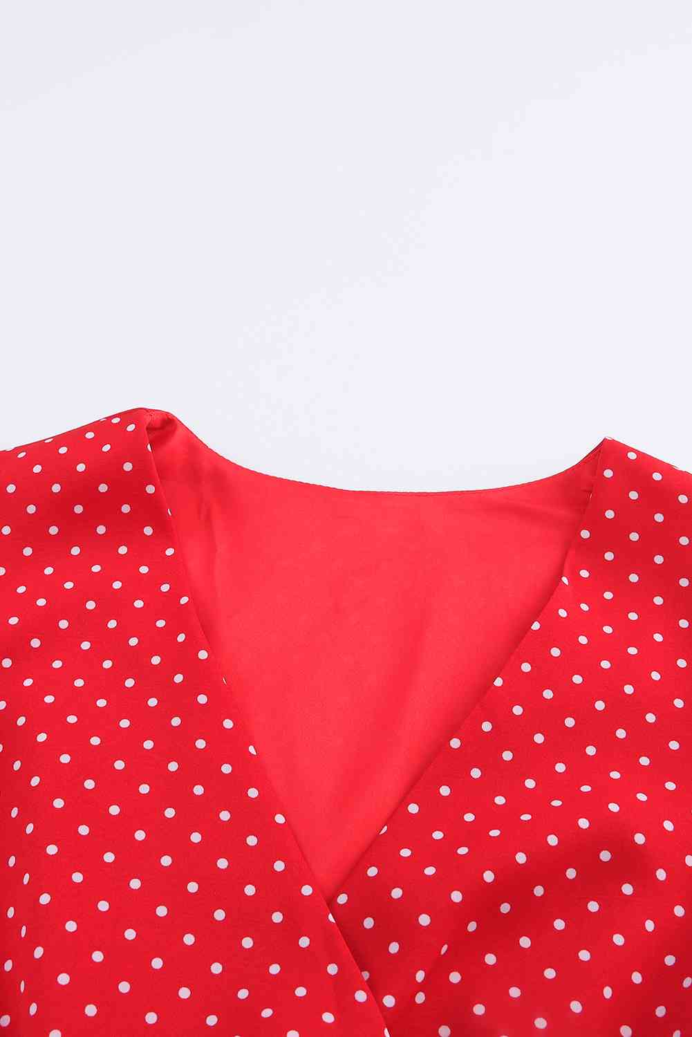 Polka Dot Surplice Neck Tie Waist Dress