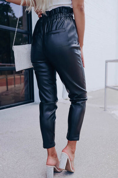 High Waist PU Leather Cropped Pants