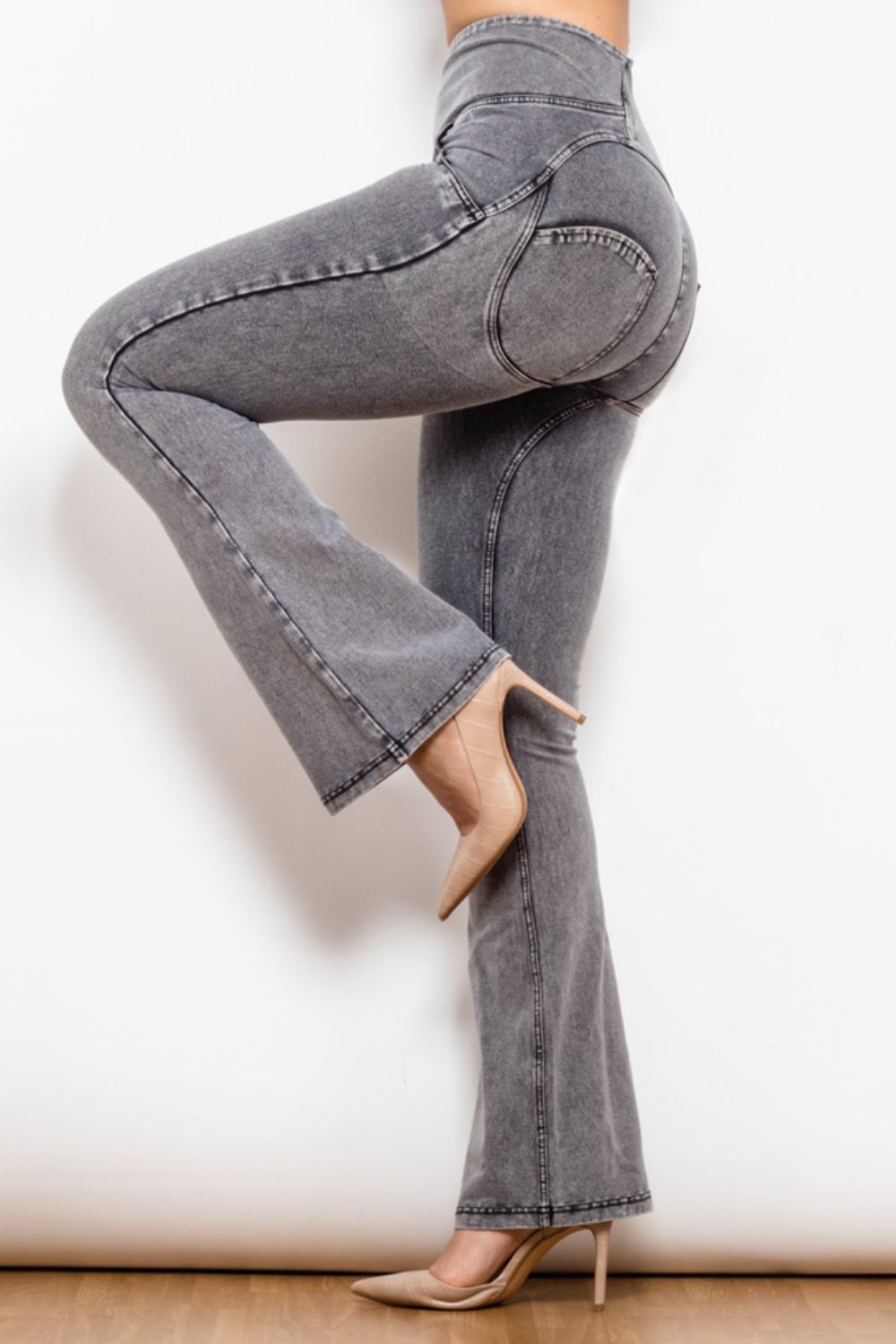 Zip Detail Flare Long Jeans