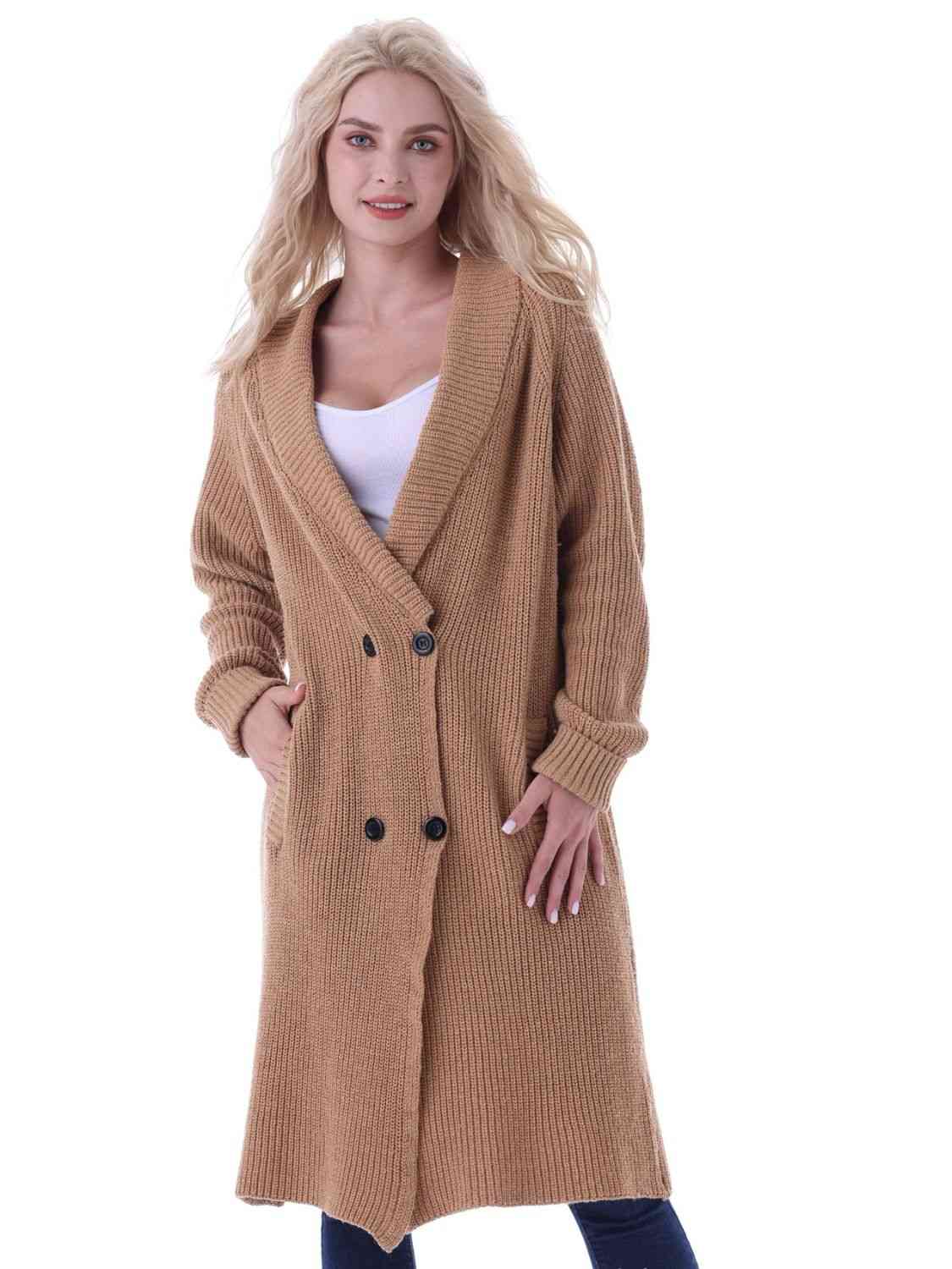 Double-Breasted Longline Cardigan with Pockets