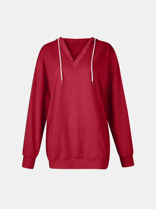 Drawstring V-Neck Long Sleeve Hoodie