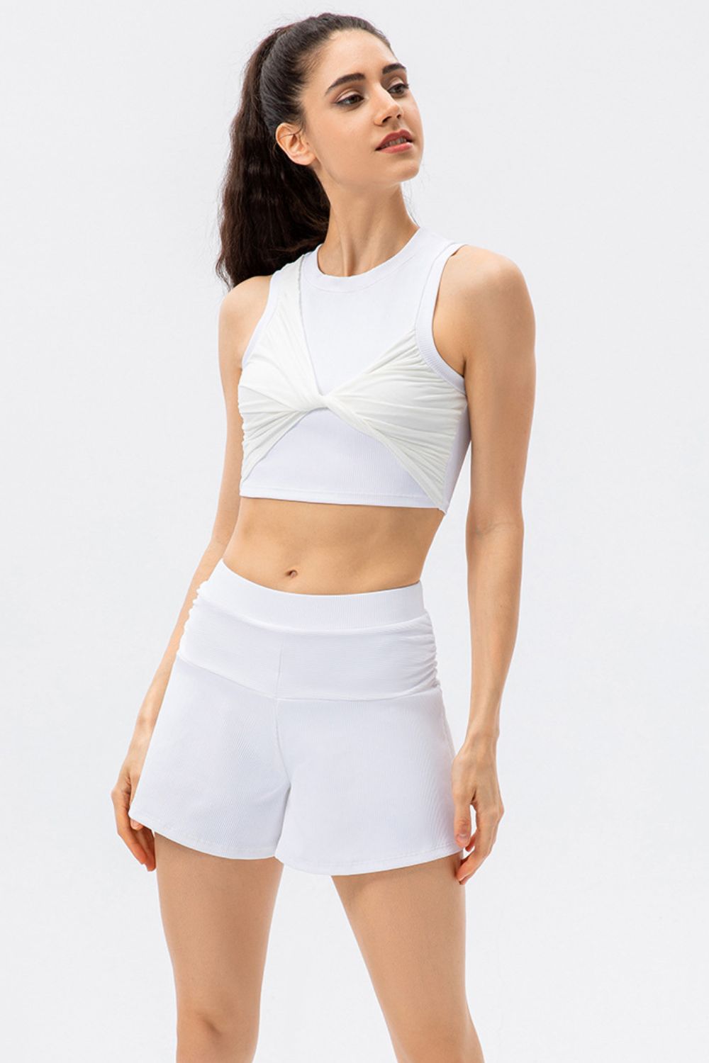 Twisted Front Round Neck Cropped Yoga Tank