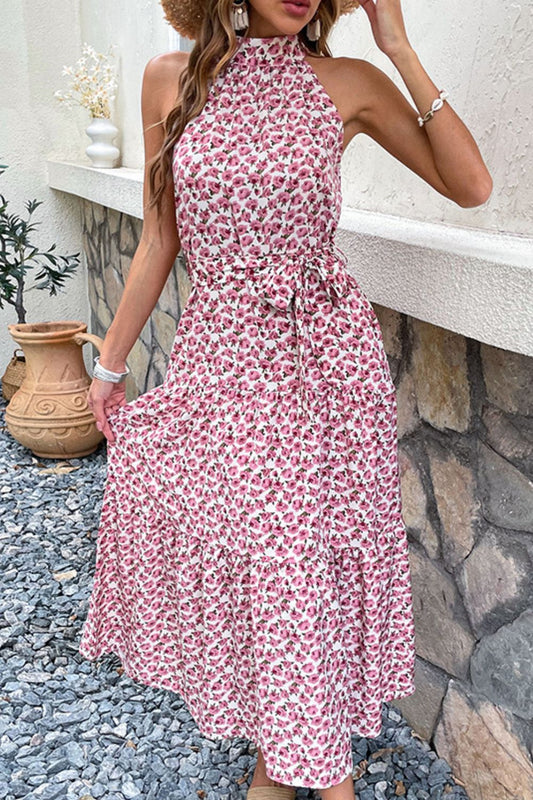 Floral Tie-Waist Tiered Dress