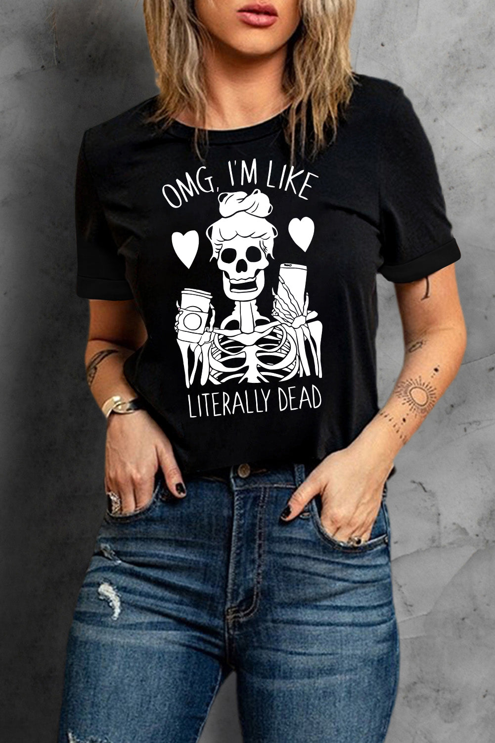 Skeleton Graphic Round Neck Tee