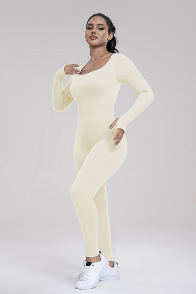 Square Neck Long Sleeve Active Jumpsuit