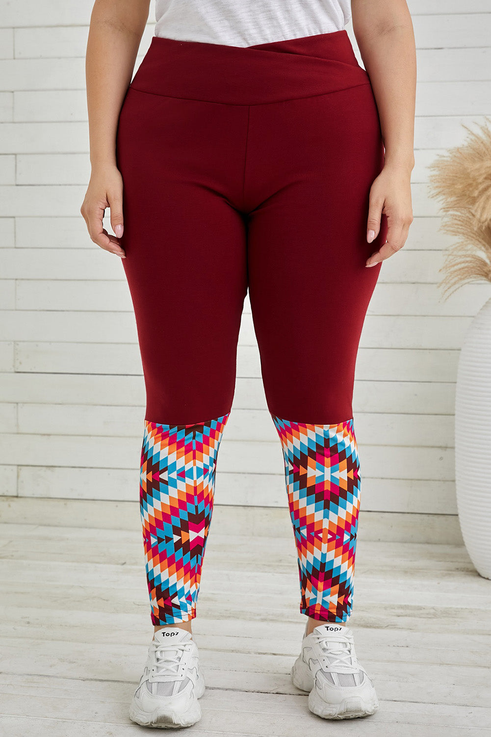 Plus Size Geometric Print High Waist Leggings