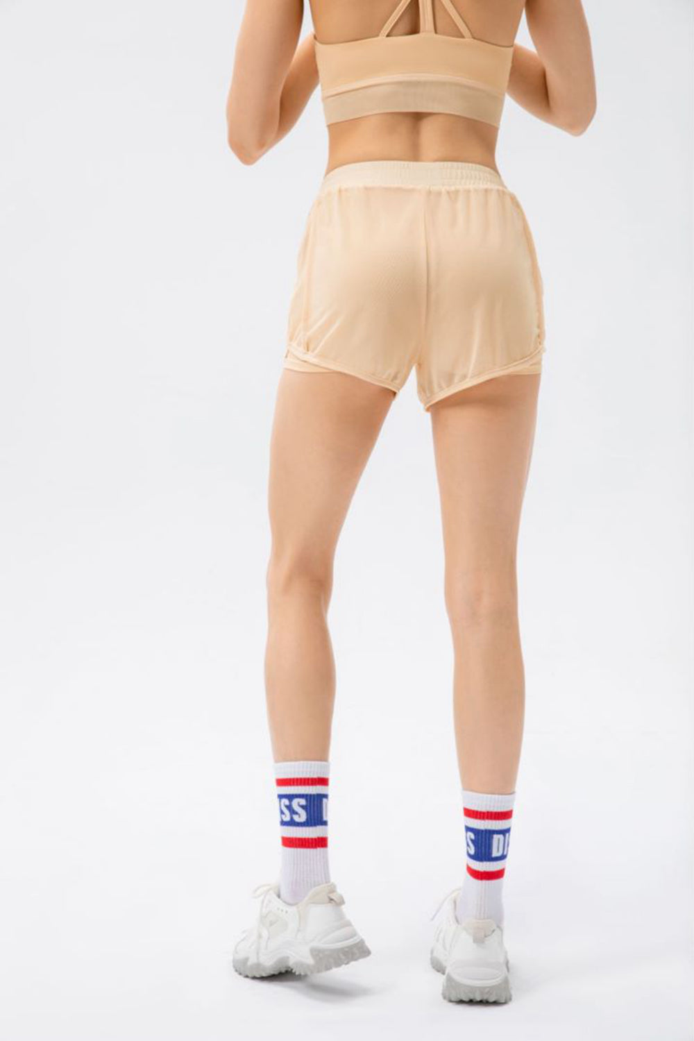 Faux Layered Elastic Waist Pocket Active Shorts