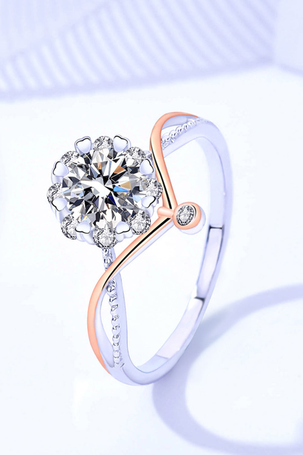 Moissanite and Zircon Contrast Crisscross Ring