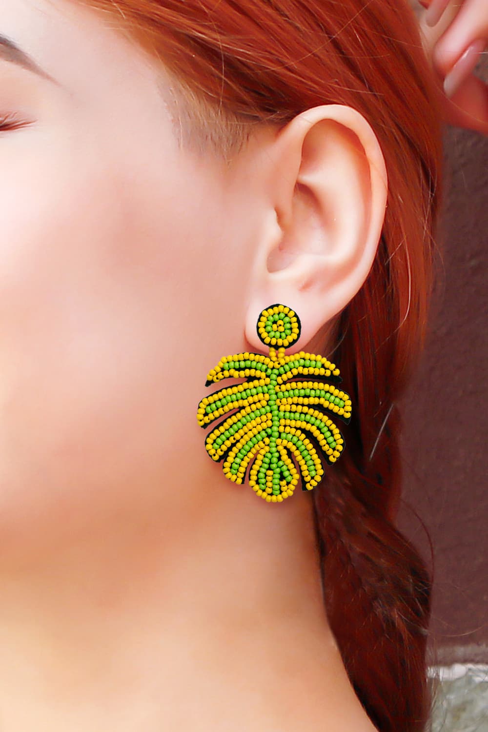 Beaded Banana Leaf Earrings