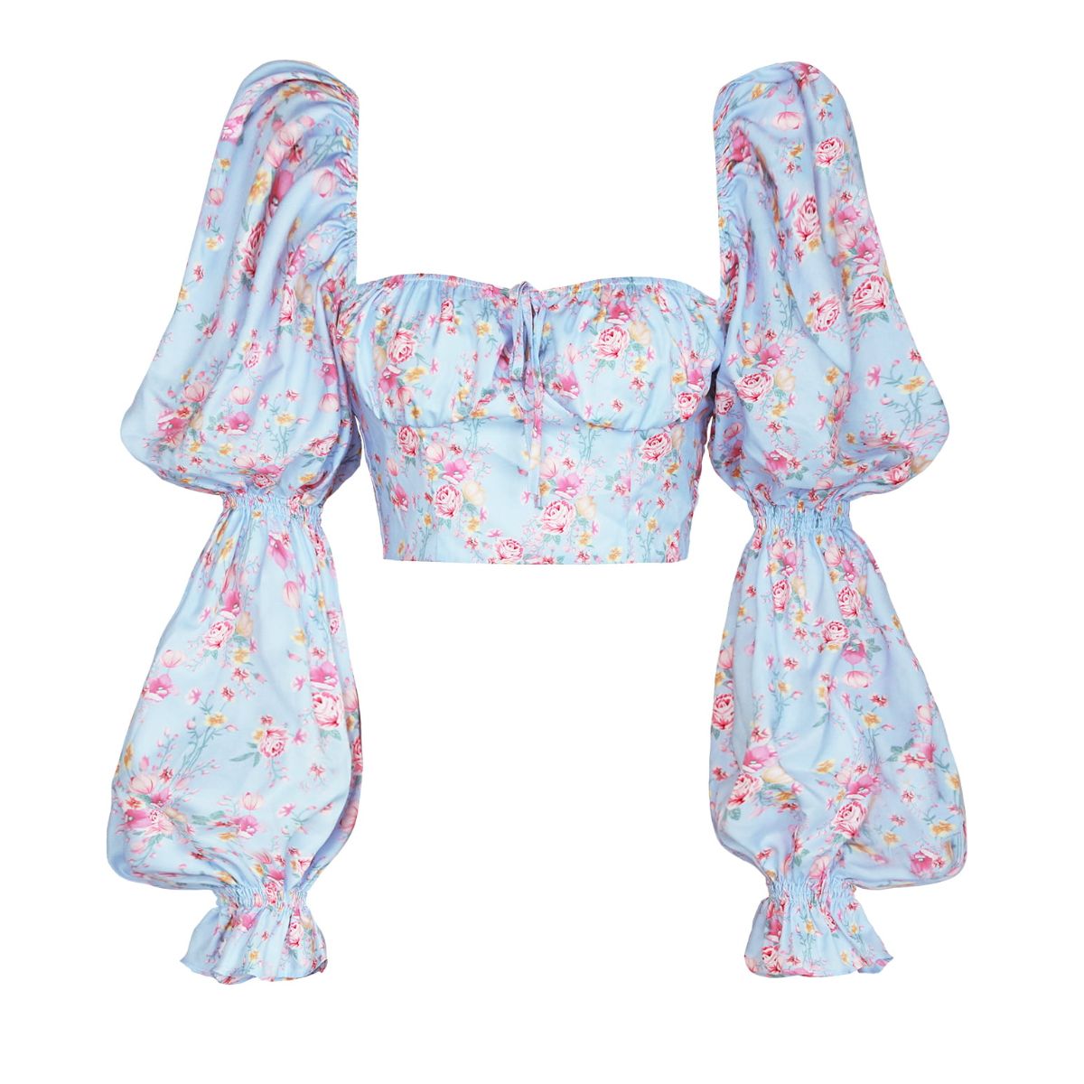 Cropped Sweetheart Neck Bubble Sleeve Blouse