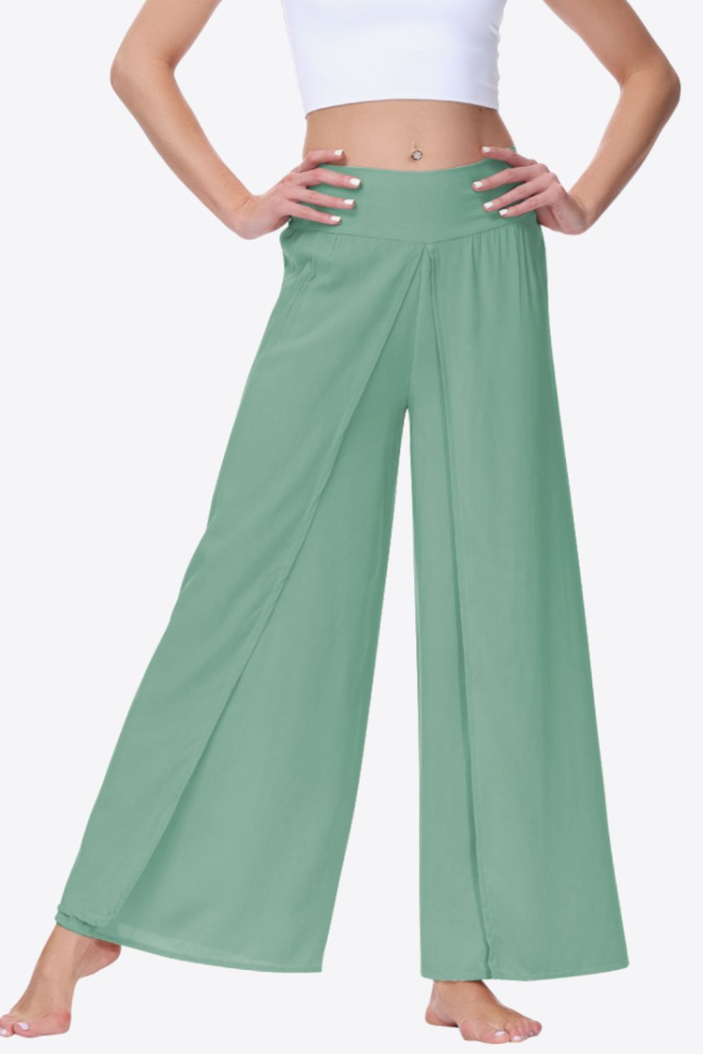 Smocked Split Wide Leg Long Pants