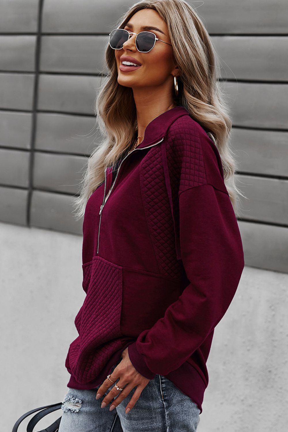 Half-Zip Collared Drop Shoulder Sweatshirt