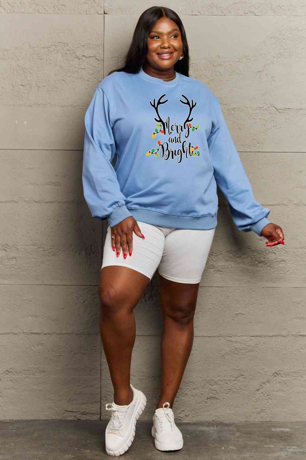 Simply Love Full Size MERRY AND BRIGHT Graphic Sweatshirt