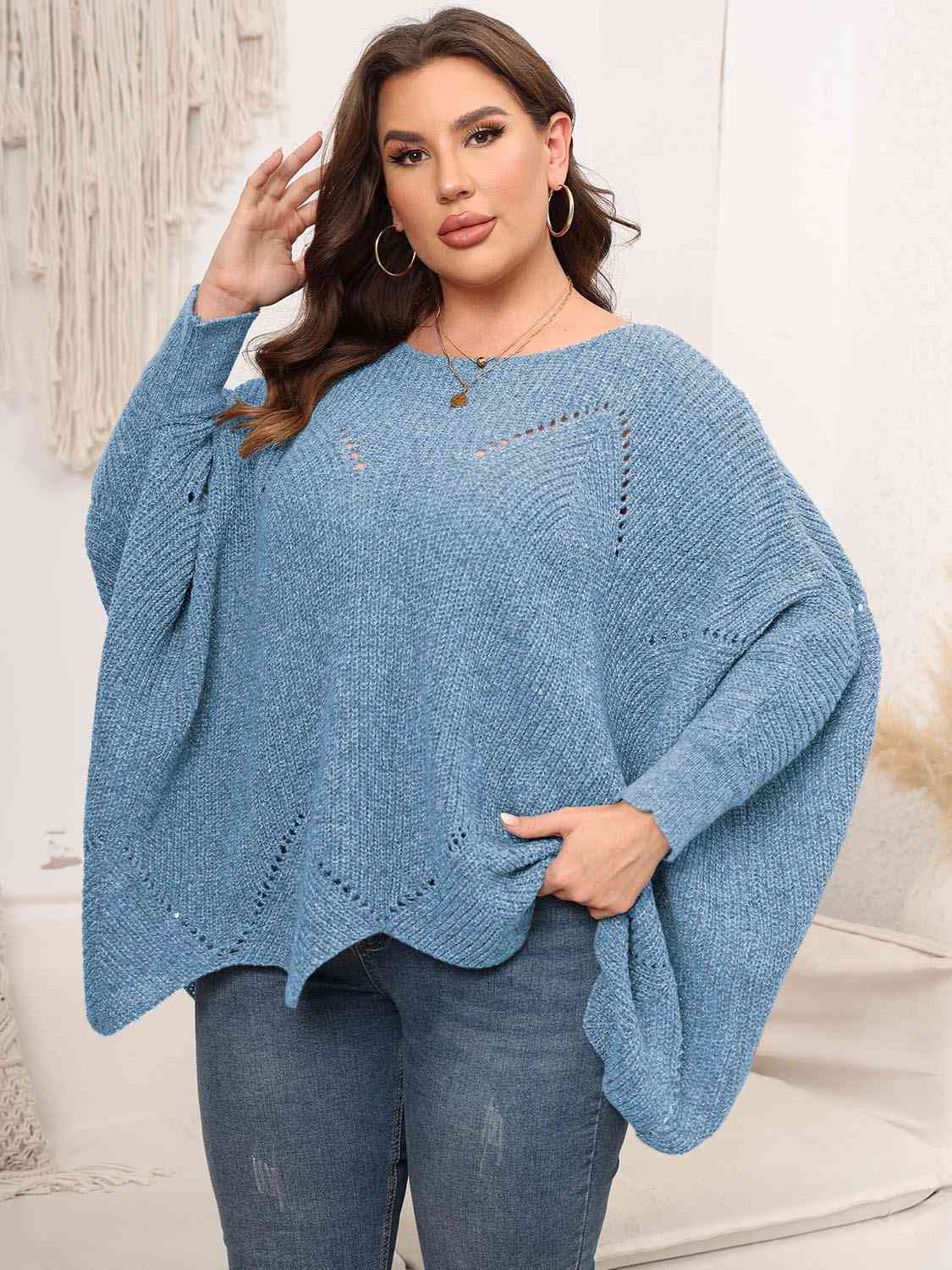 Plus Size Round Neck Batwing Sleeve Sweater