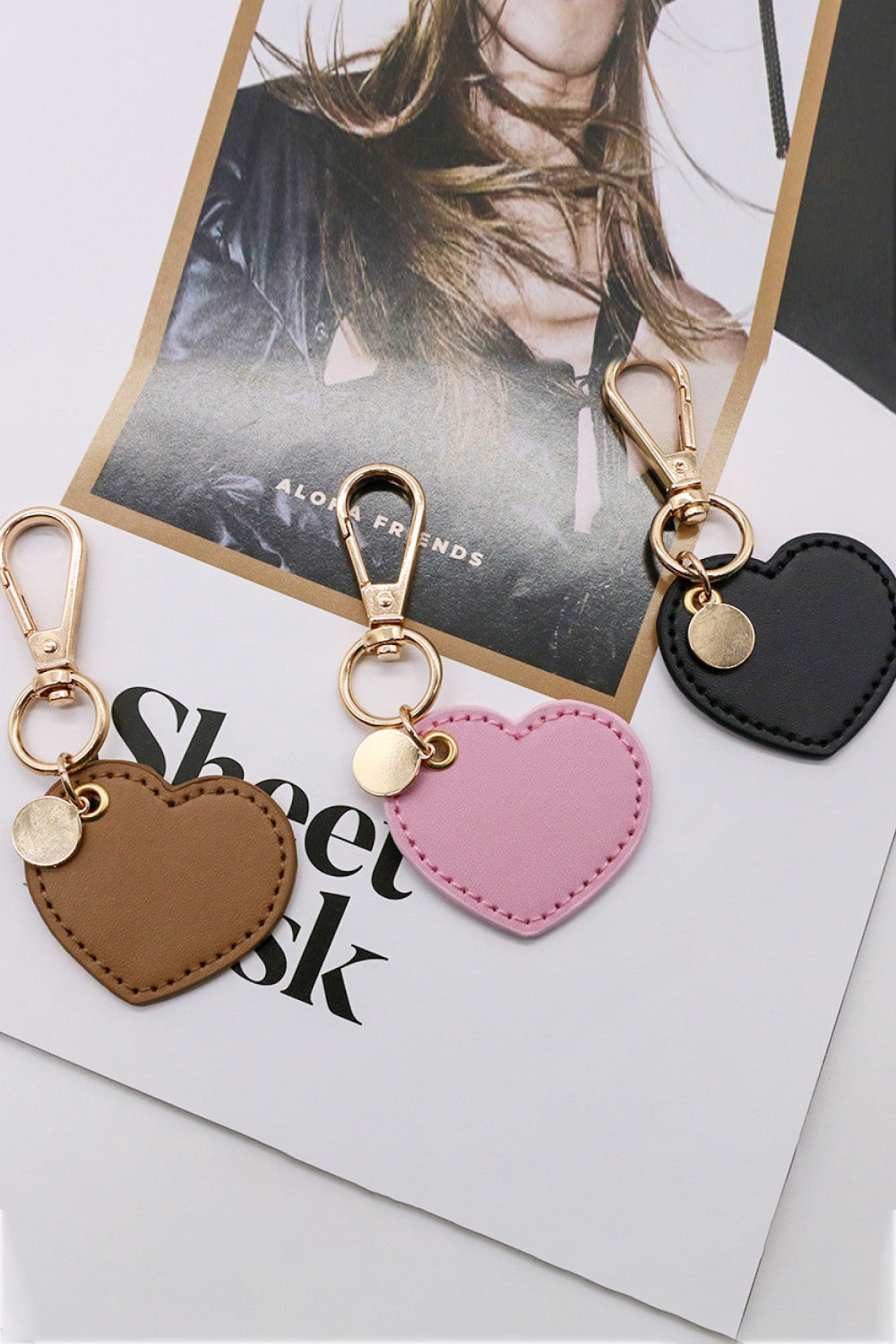 Assorted 4-Pack Heart Shape PU Leather Keychain