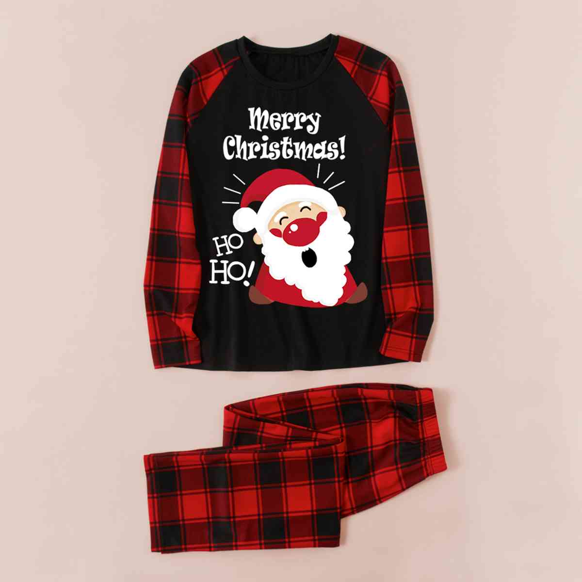 MERRY CHRISTMAS Graphic Top and Plaid Pants Set