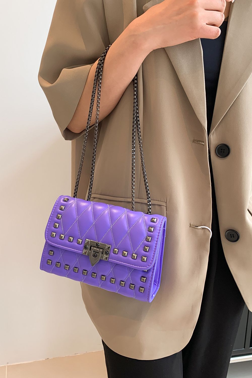 Studded PU Leather Crossbody Bag