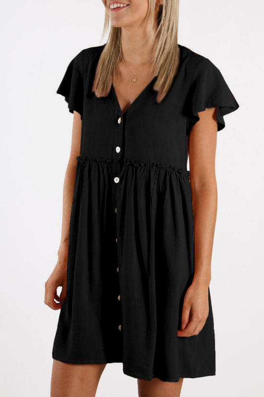 Buttoned Empire Waist Babydoll Dress