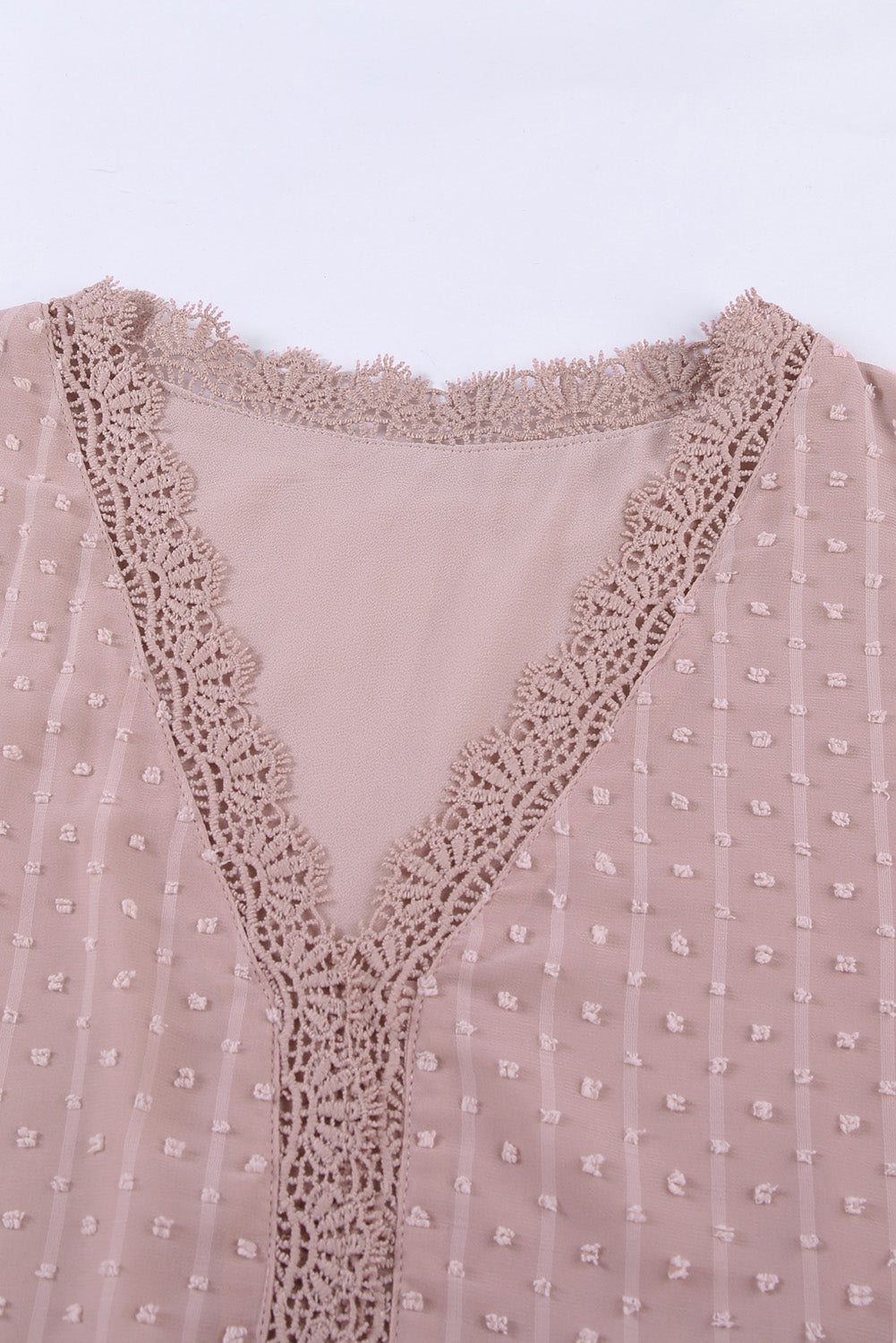 Swiss Dot Lace Trim Plunge Blouse