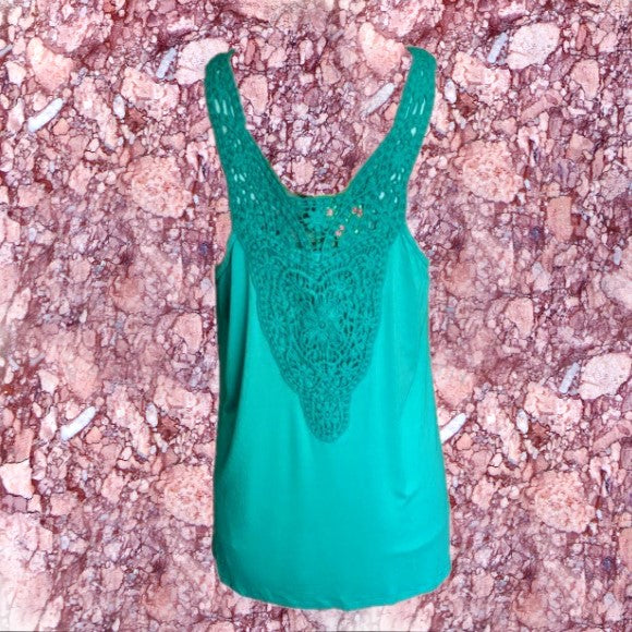 Moon & Sky Crocheted Tank Top (Teal) - Size Large