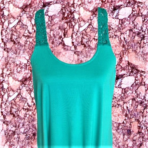 Moon & Sky Crocheted Tank Top (Teal) - Size Large