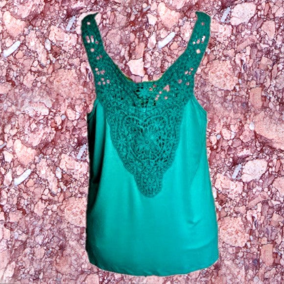 Moon & Sky Crocheted Tank Top (Teal) - Size Large