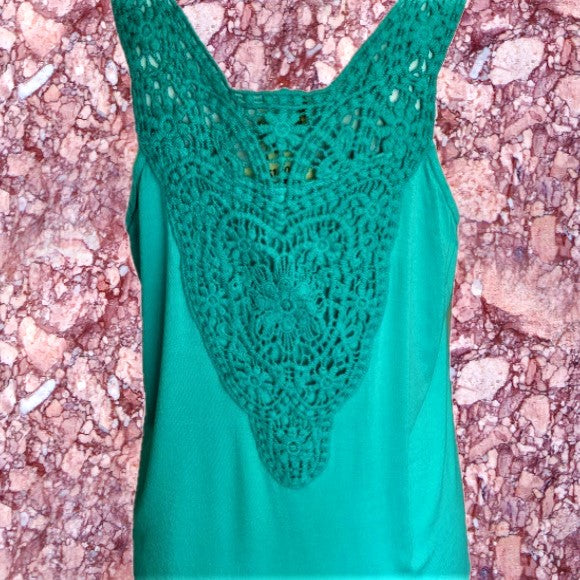 Moon & Sky Crocheted Tank Top (Teal) - Size Large