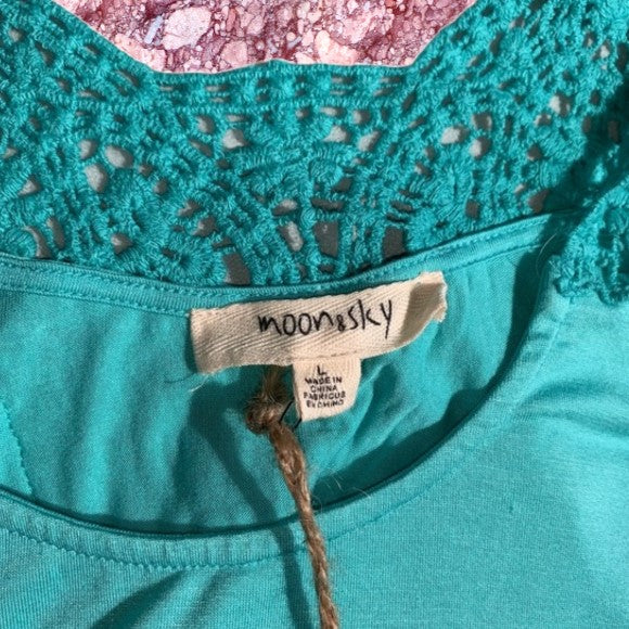 Moon & Sky Crocheted Tank Top (Teal) - Size Large