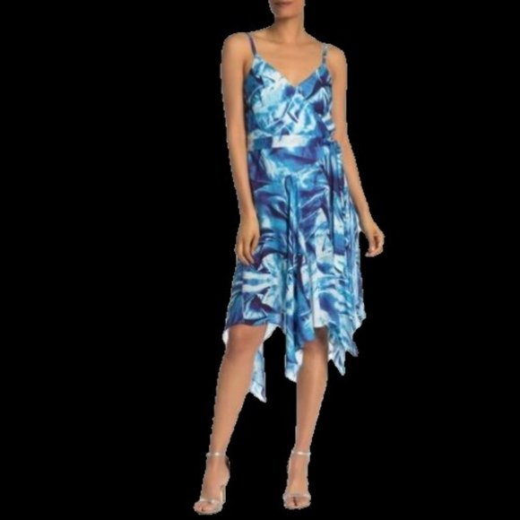 Gorgeous Nicole Miller Print Wrap Hi/Lo Hem Dress