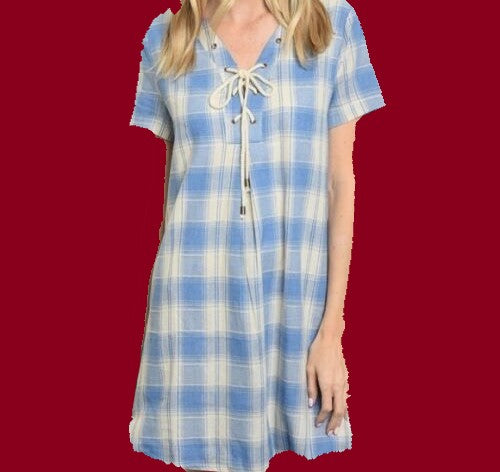 NWT Entro Blue & Ivory Plaid Dress - Size M